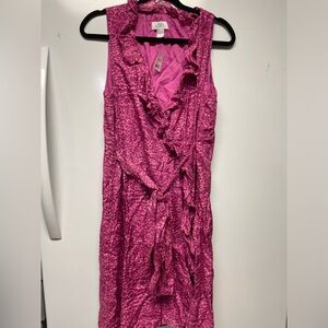 ANN TAYLOR Loft Pink Leopard Cheetah Faux Wrap Dress 10 with Ruffles